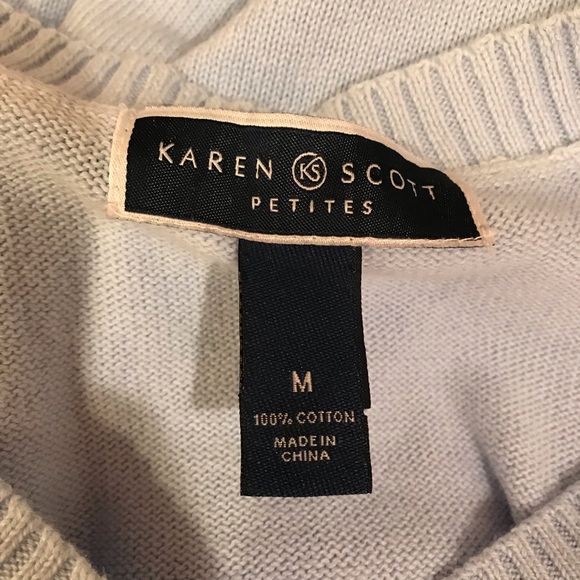 Karen Scott Knit Sweater Womens Size Medium Petite Blue Pullover V Neck Cotton - Picture 13 of 14